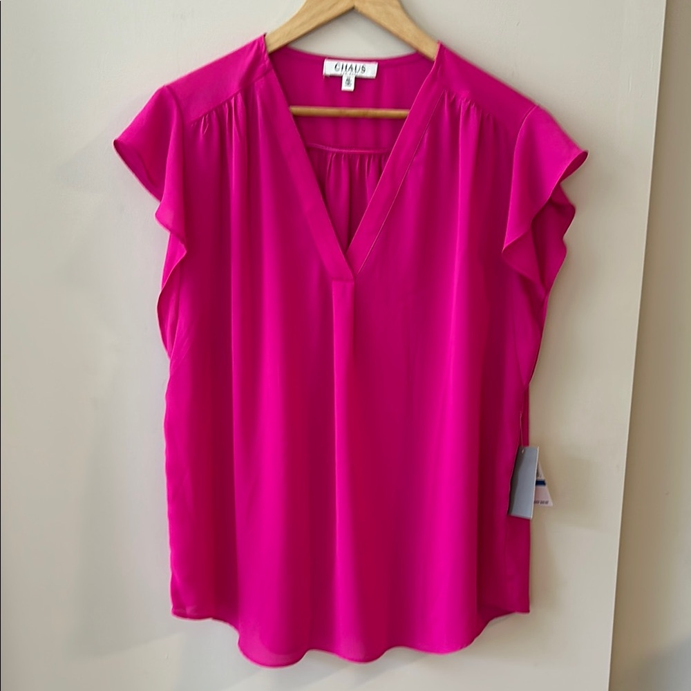Chaus Pink V-Neck Blouse